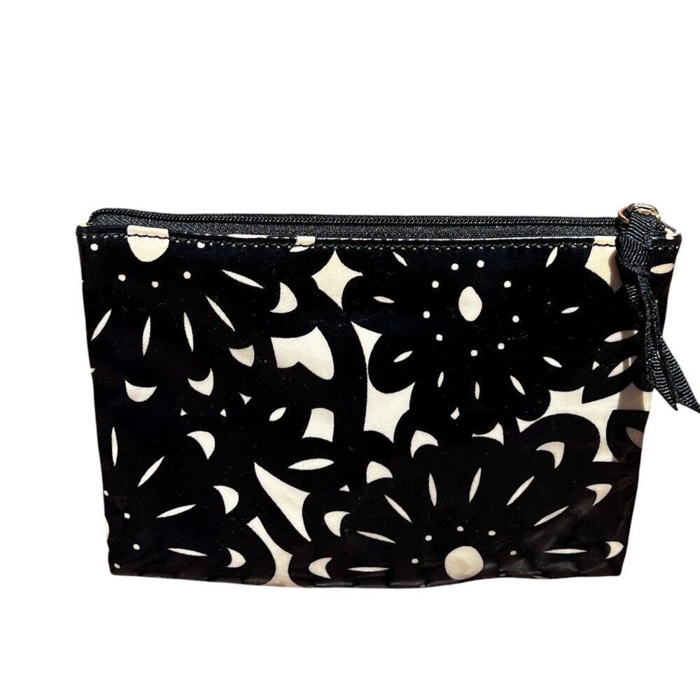 Kate Spade Black and Ivory Daisy Print Small Vinyl Zipper Pouch - Picture 2 of 4